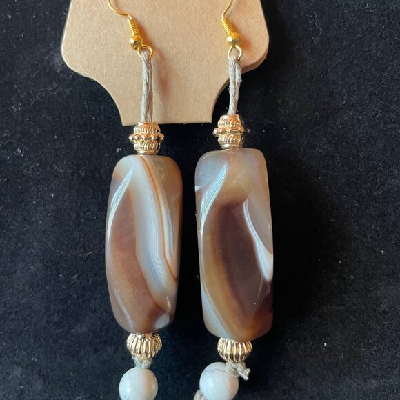 Handmade Brown Agate Earrings - Picture 2 of 2